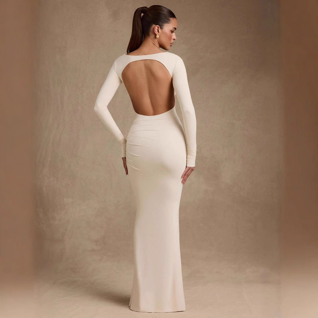 Dames Luxe Bodycon Maxi Jurk met Open Rug | Slim Fit en Stijlvol | Gylana