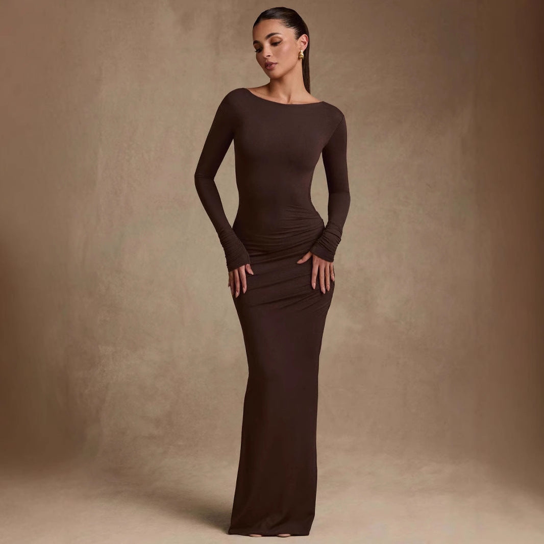 Dames Luxe Bodycon Maxi Jurk met Open Rug | Slim Fit en Stijlvol | Gylana