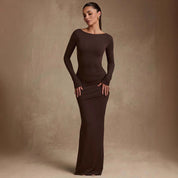 Dames Luxe Bodycon Maxi Jurk met Open Rug | Slim Fit en Stijlvol | Gylana