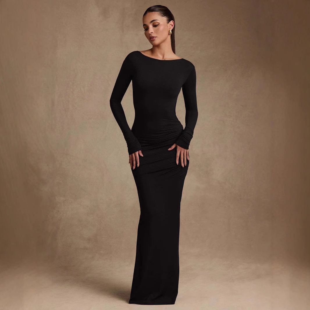 Dames Luxe Bodycon Maxi Jurk met Open Rug | Slim Fit en Stijlvol | Gylana