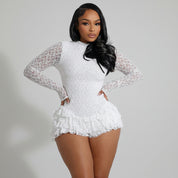 Dames Lace Long Sleeve Jumpsuit met Ruffle Details | Statement Look | Gylicia
