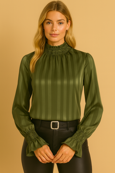 Dames Satijnen Blouse met Lange Mouwen en Stijlvolle Geplooide Details | Hailey