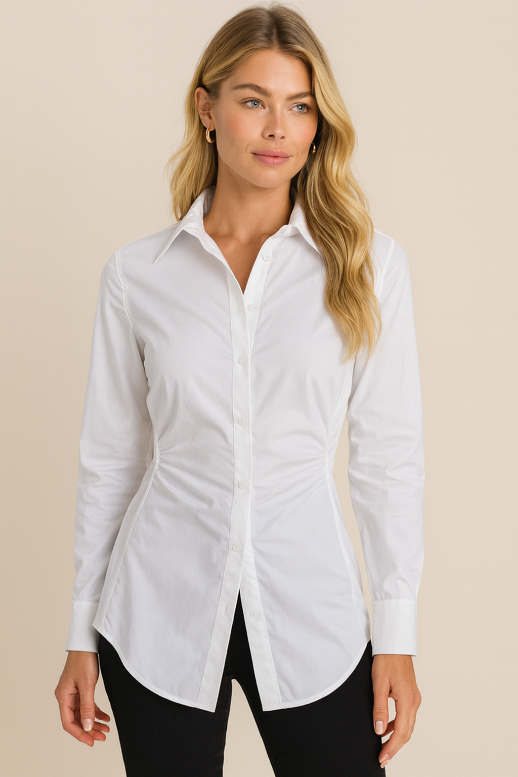 Dames Moderne Getailleerde katoenen blouse met kraag | Hazel