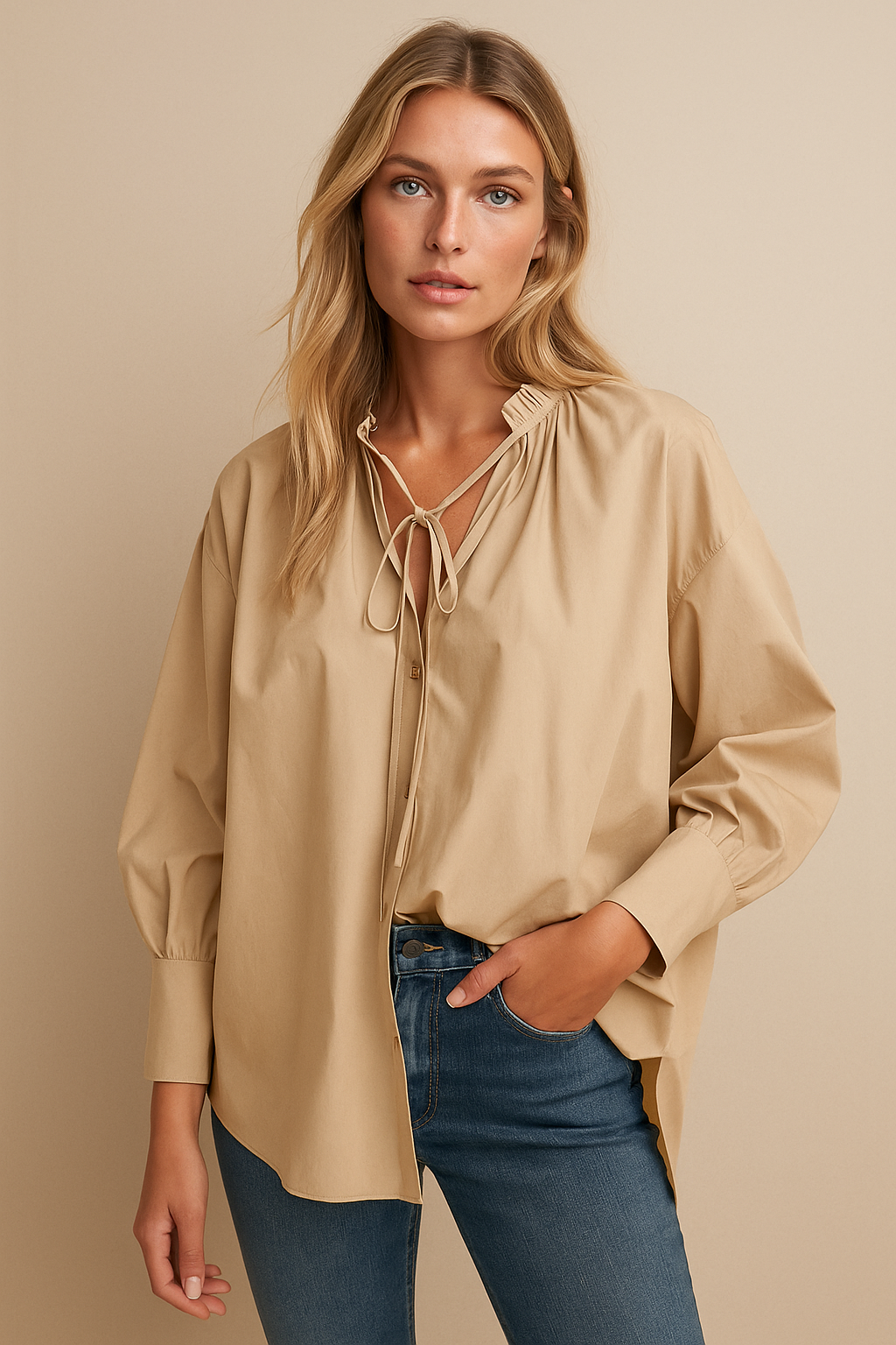 Dames Elegante Stijlvolle Trendy Oversized Blouse met Strikkoord | Helly