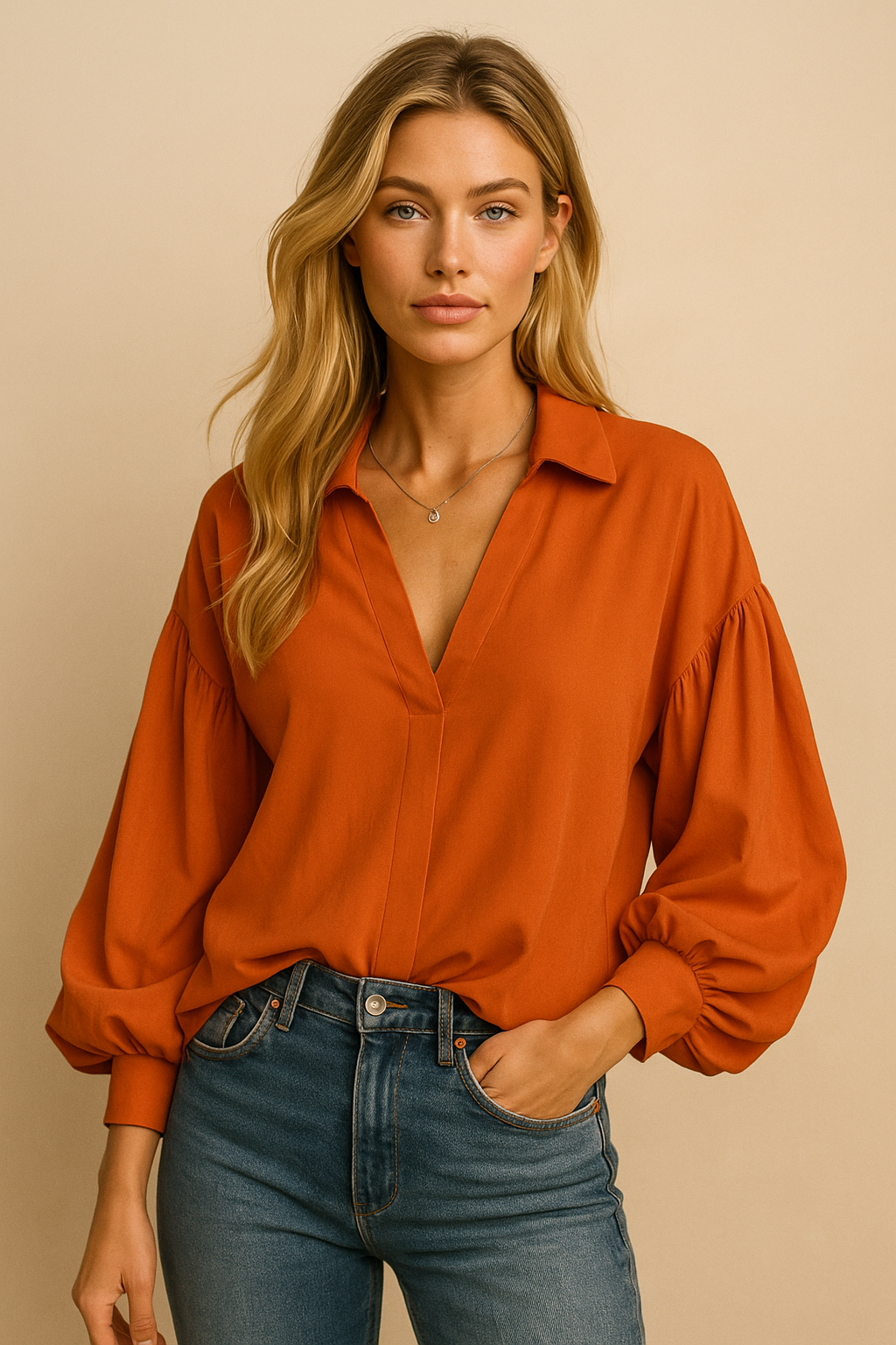 Dames Elegante Koreaanse Style Trendy Blouse met Ballon Mouwen | Hermalina