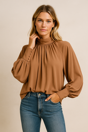 Dames Trendy Veelzijdige Luxe Blouse met Wijde Mouwen | Houwda