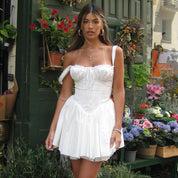 Isa | Dames Romantische Off-Shoulder Mini Jurk Met Kant