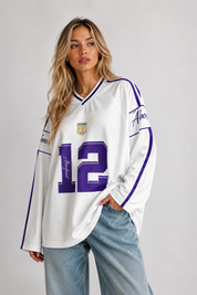 Jourdan | Oversized Sporty Jersey Top met Lange Mouwen en Varsity Print