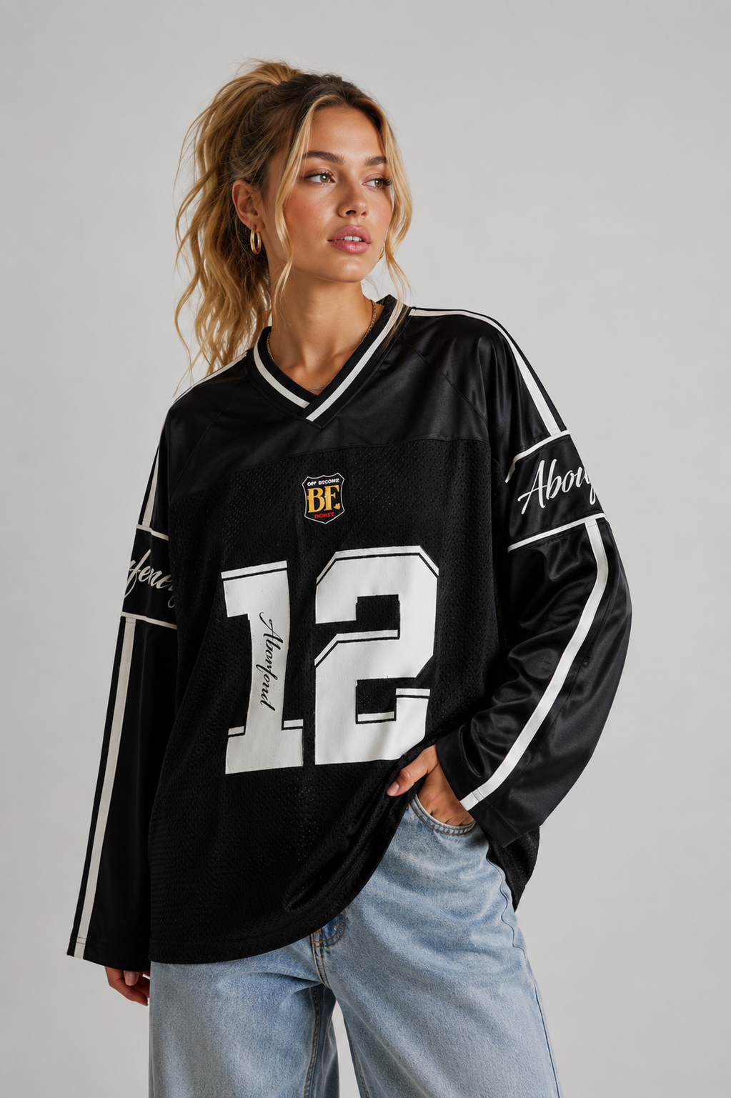 Jourdan | Oversized Sporty Jersey Top met Lange Mouwen en Varsity Print
