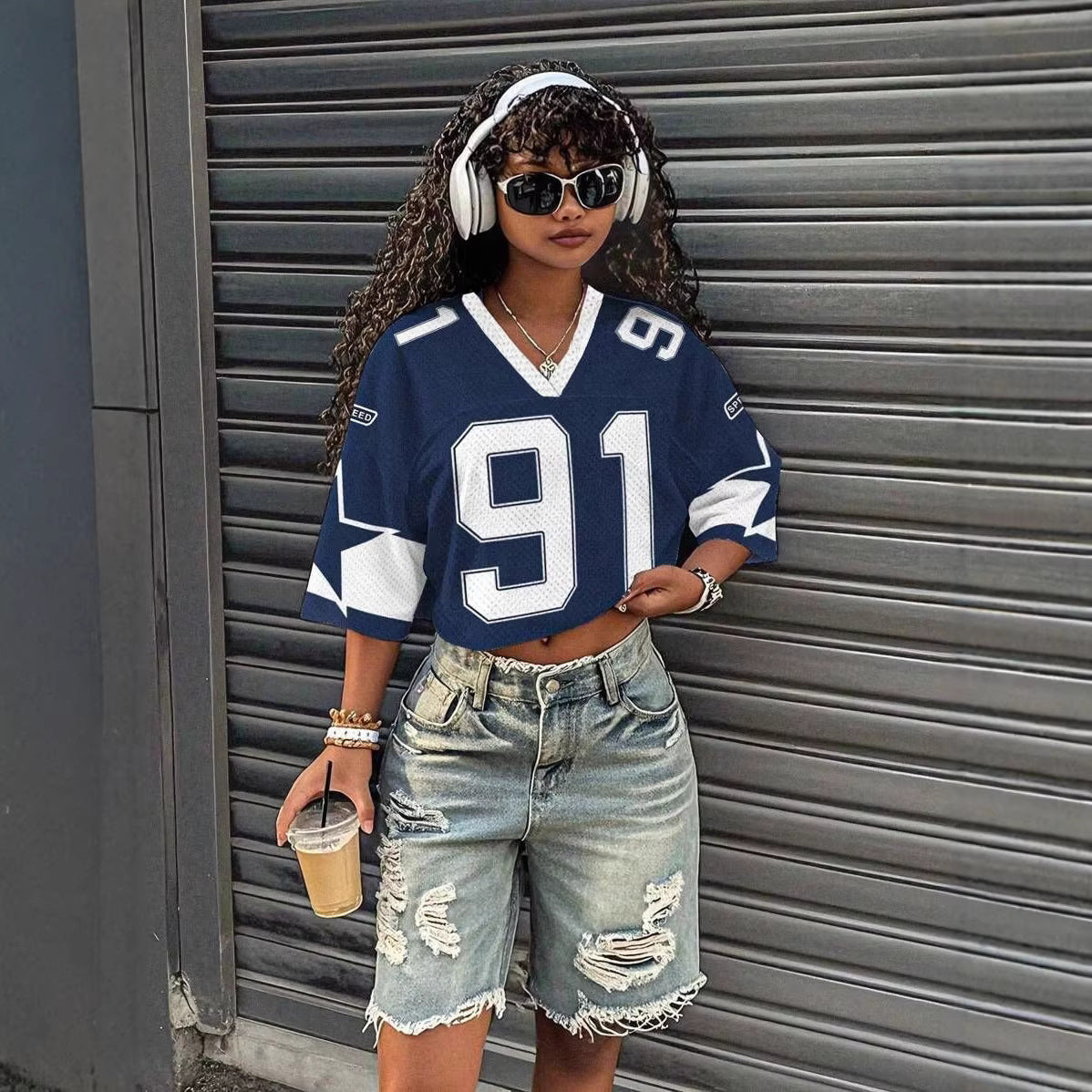 Kailani | Oversized Varsity Preppy V-Hals Crop Top