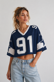 Kailani | Oversized Varsity Preppy V-Hals Crop Top