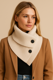Dames Eigentijdse Warme Gebreide Col Sjaal met Knopen | Laverne