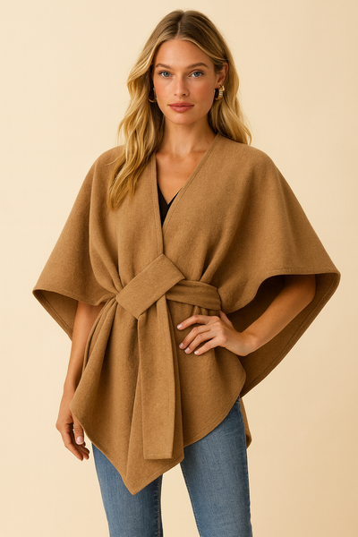 Dames Stijlvolle Elegante Poncho met Riem Detail | Leandra