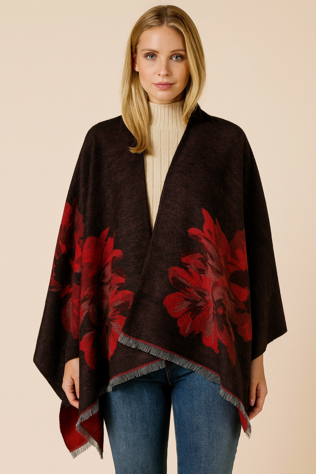 Dames Elegante Cape Sjaal met Bloemen Print | Lesley