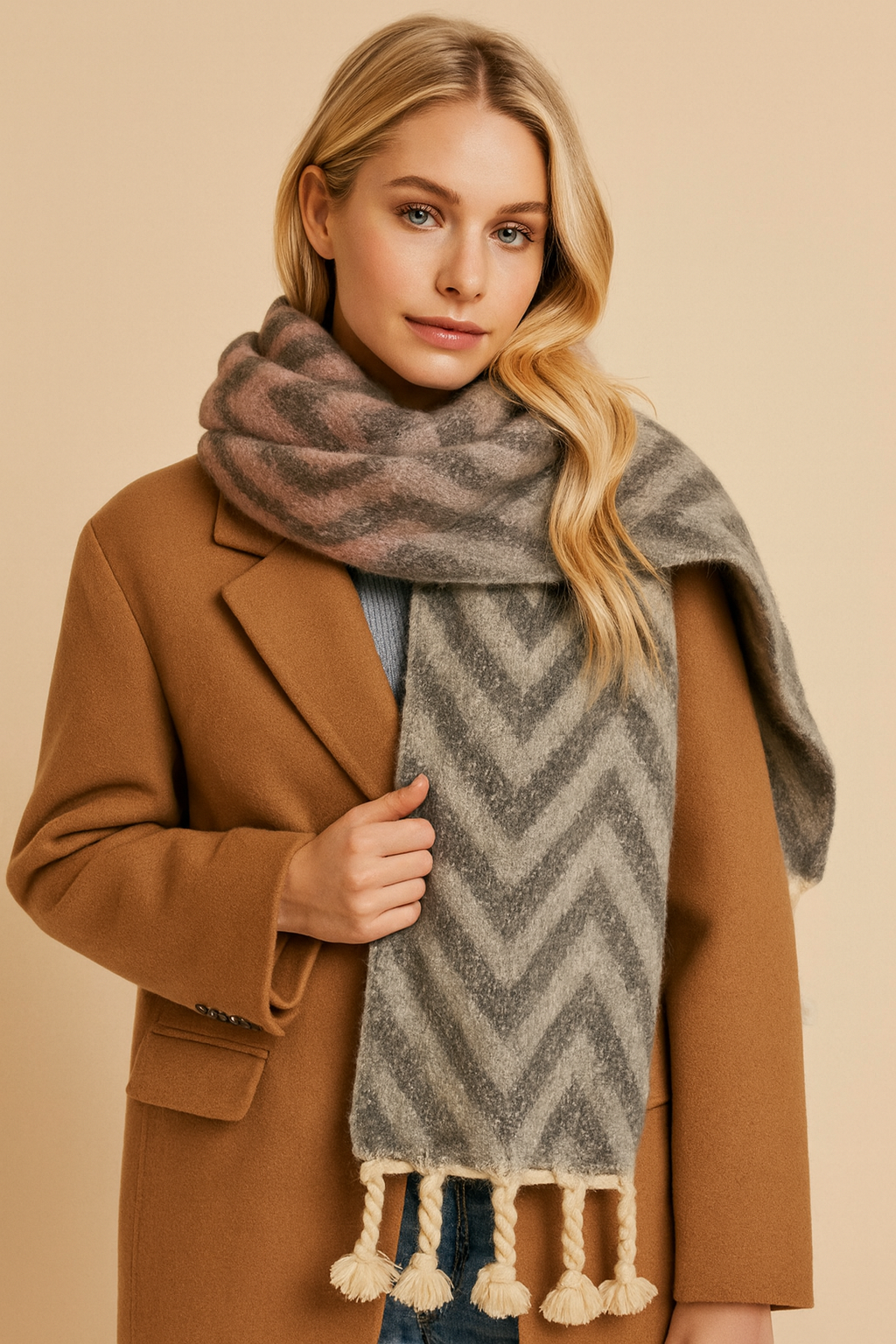 Dames Warm Gebreide Sjaal met Zigzagpatroon | Loraine