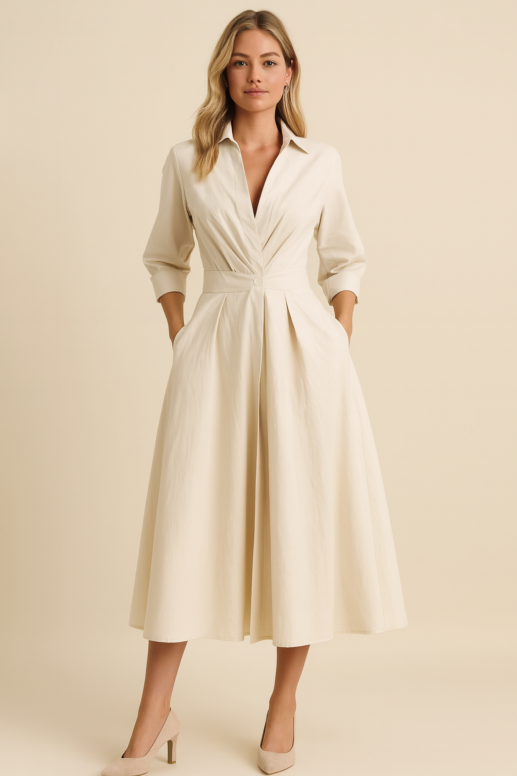 Dames Elegante Jurk met Overhemdkraag | Nadira