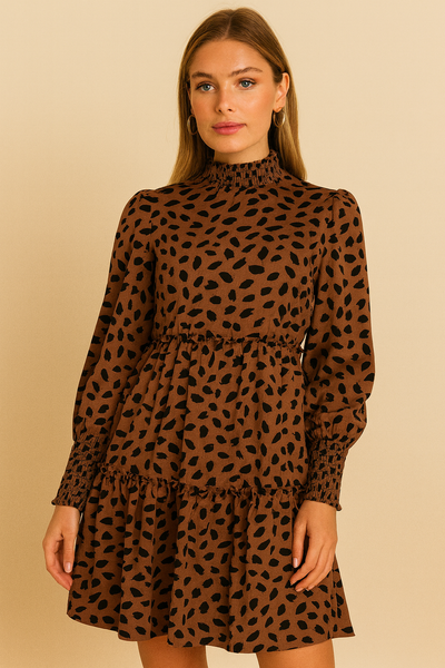 Dames Elegante Babydoll Jurk met Print en Geplooide Details | Nehemia