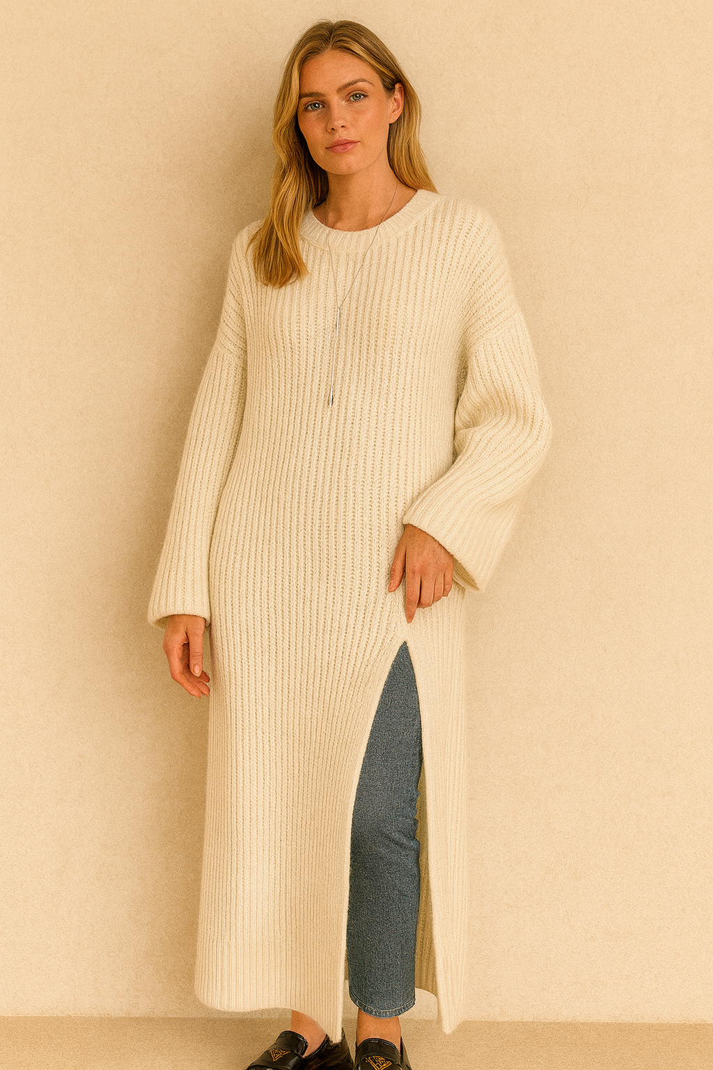 Dames Elegante Stijlvolle Gebreide Lange Jurk | Neni