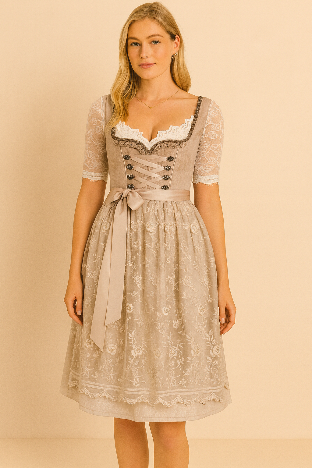Dames Oktoberfest Jurk Dirndl met Kanten Mouwen en Elegante Details | Nikkie