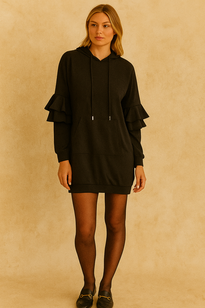 Dames Comfortabele Modieuze hoodie jurk met ruffle mouwen | Nowella
