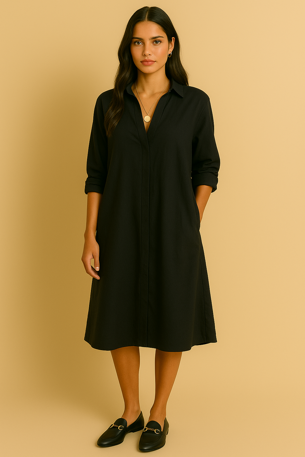 Dames Elegante Midi Jurk met Knoopsluiting | Nyla