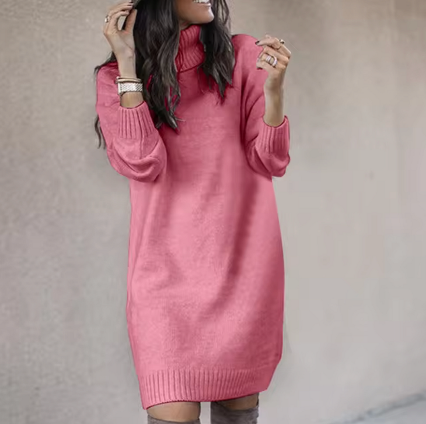 Dames Comfortabele Coltrui Jurk met Lange Mouwen | Narobi