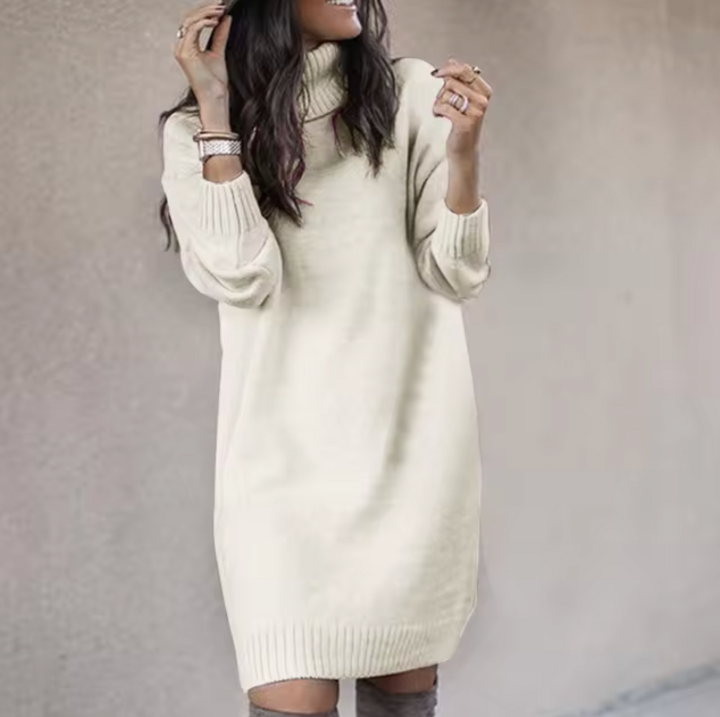 Dames Comfortabele Coltrui Jurk met Lange Mouwen | Narobi