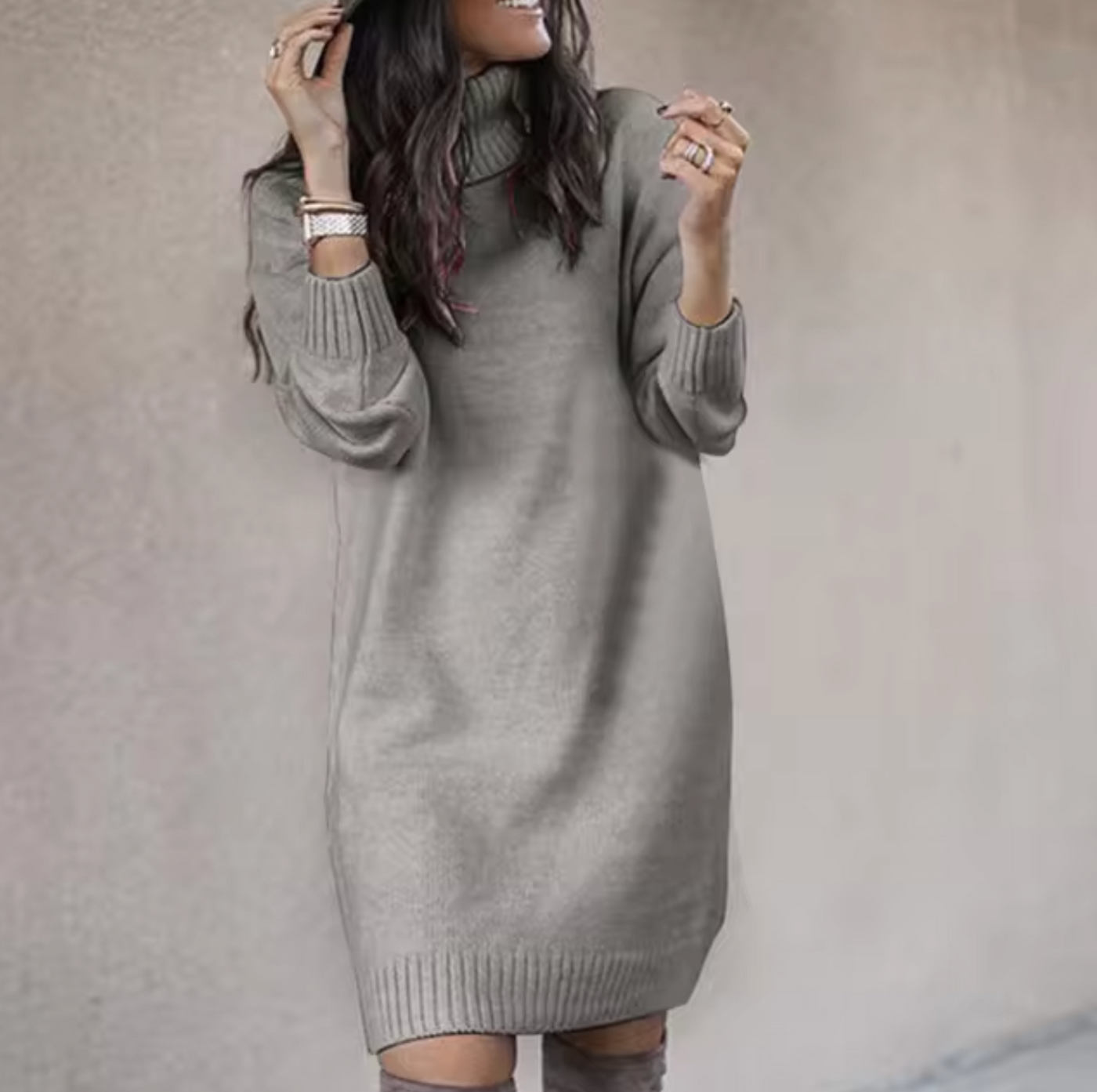 Dames Comfortabele Coltrui Jurk met Lange Mouwen | Narobi