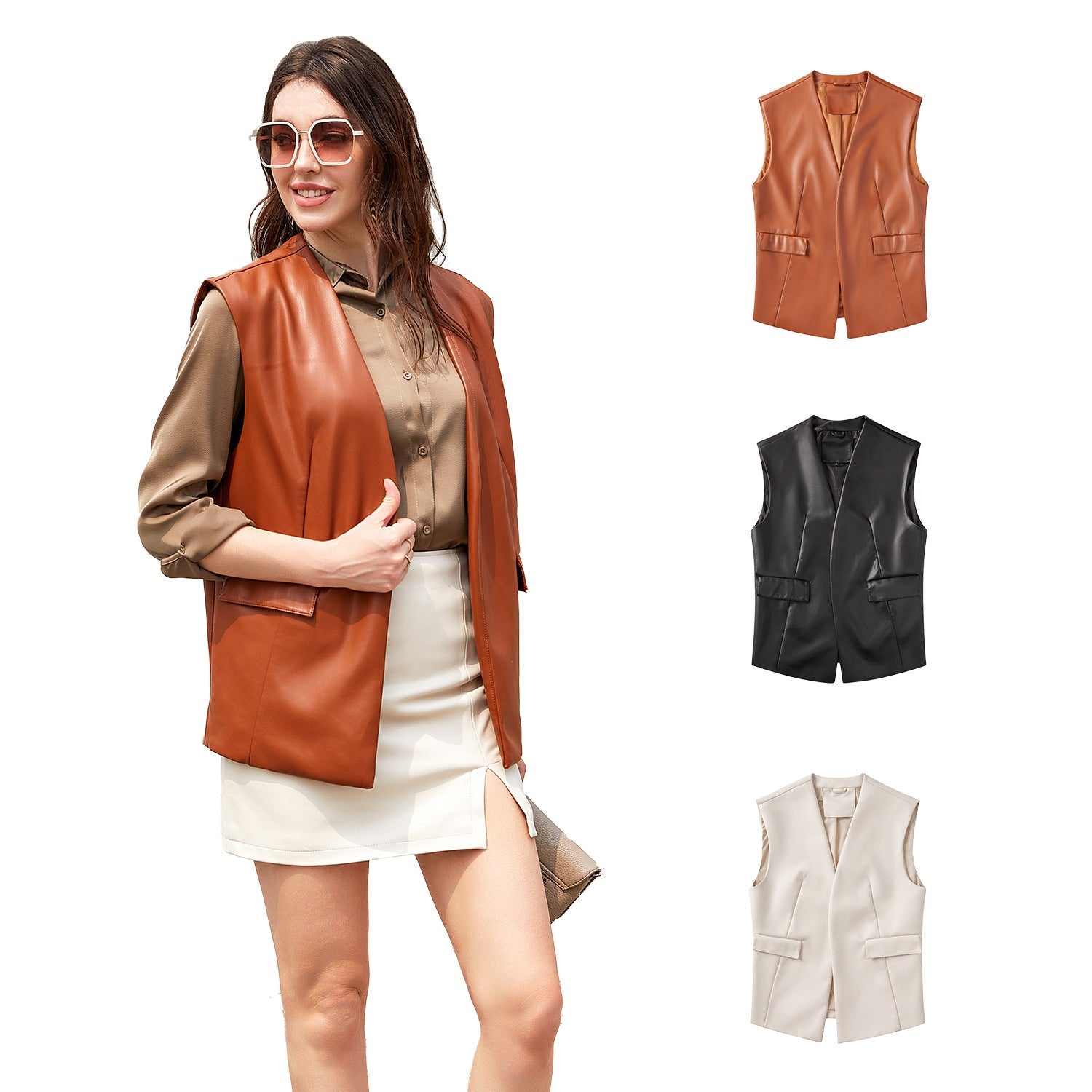 Dames Gilet van Imitatieleer | Bodil
