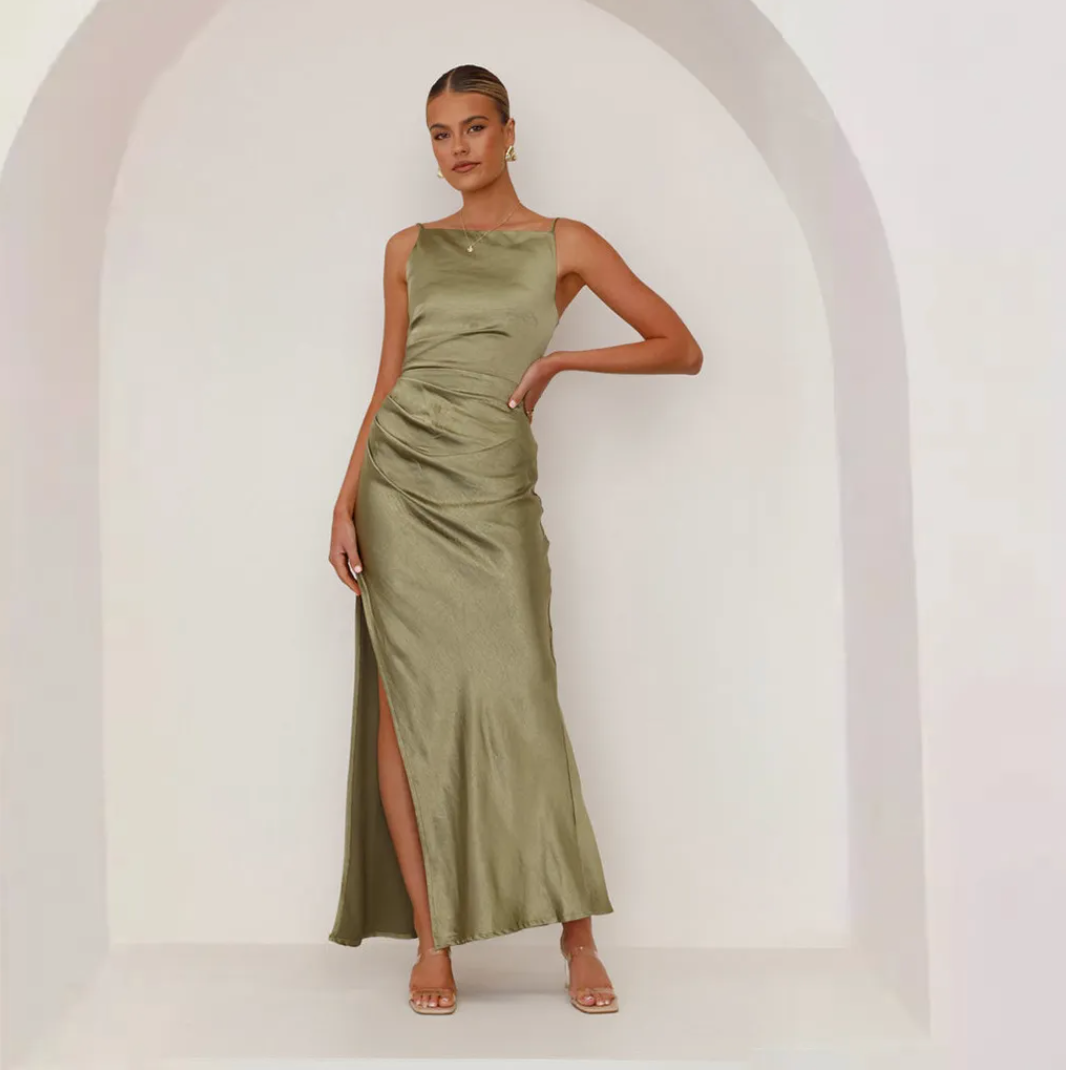 Omayra | Luxe Satin look Maxi Jurk Met Split