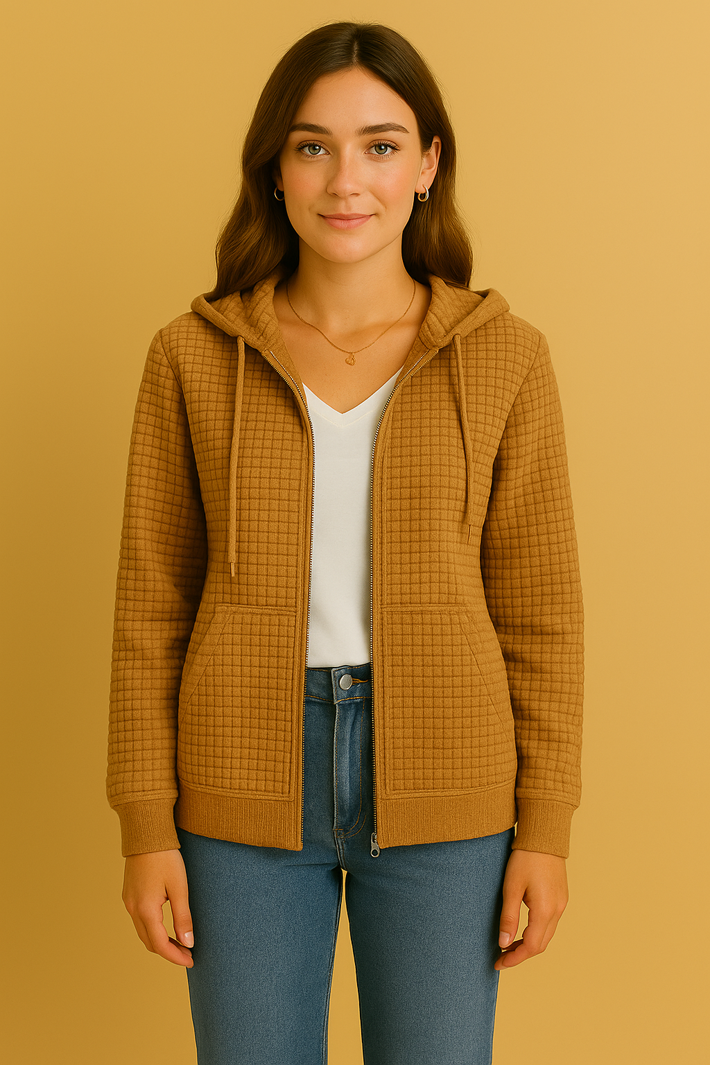 Dames Vest met Capuchon en Structuur Stof | Rachella