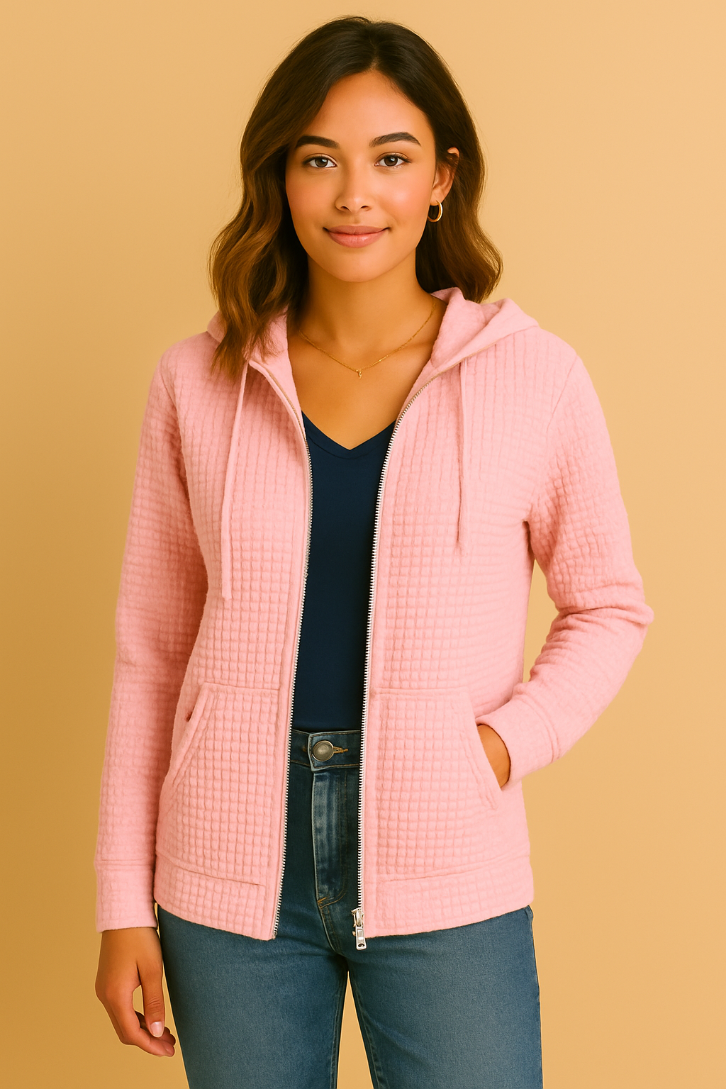 Dames Vest met Capuchon en Structuur Stof | Rachella