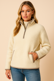 Dames Comfortabele Zachte Fleece Trui met Halve Rits | Raisha