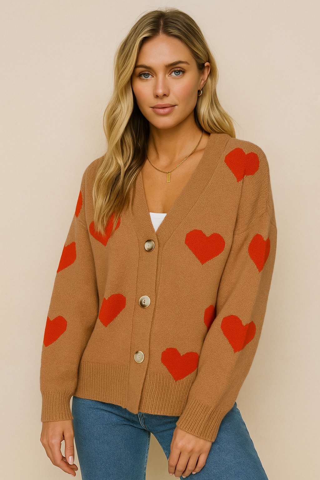 Dames Stijlvolle Elegante Gebreid Vest met Harten | Ralaya