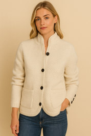 Dames Stijlvolle Luxe Gebreide Wol Look Vest met Chinese Kraag | Ranoa