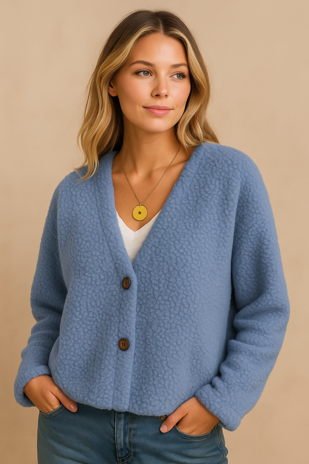 Dames Elegante Warme fleece Vest met V-hals en Knopen | Razina