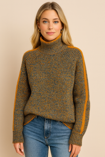 Dames Warme Gebreide Coltrui met Modern Strependesign | Ranu