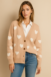 Dames Elegante Veelzijdige Ruimvallende Gebreide Vest met Hartjes Motief | Raquella