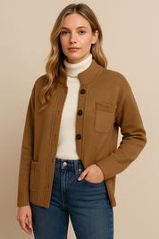 Dames Stijlvolle Zacht Gebreide Vest met Staande Kraag | Renea