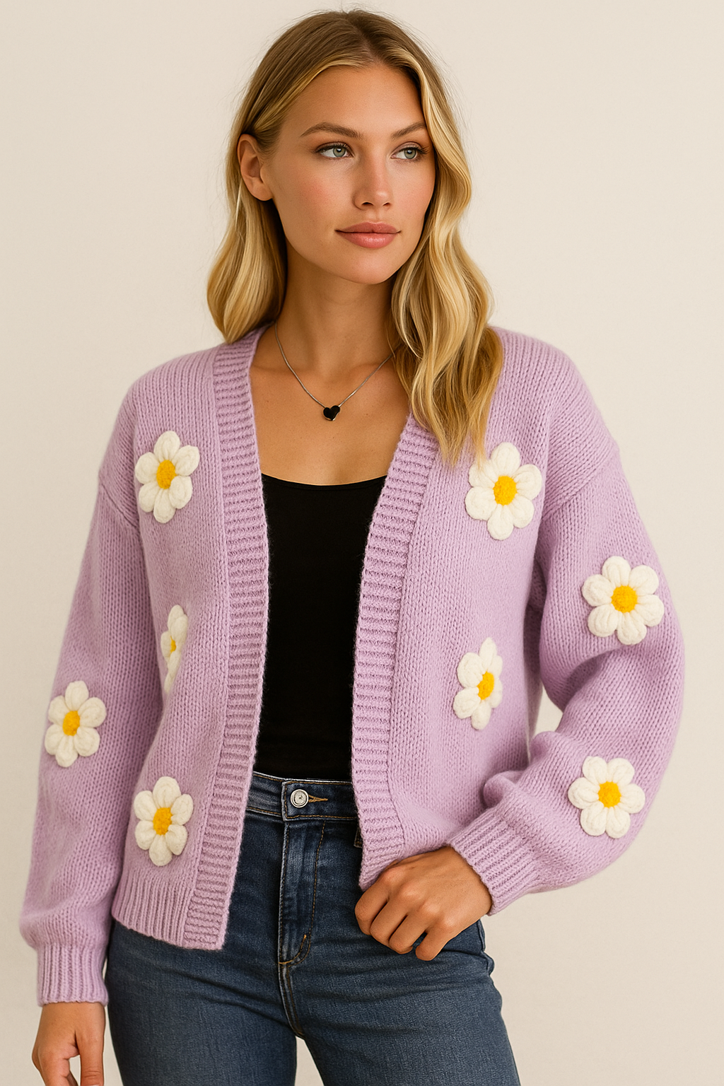 Dames Warme Stijlvolle Koreaanse Style Gebreide Vest met 3D Bloemen Motief | Reviah