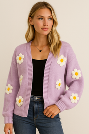 Dames Warme Stijlvolle Koreaanse Style Gebreide Vest met 3D Bloemen Motief | Reviah