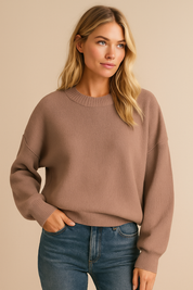 Dames Basic Veelzijdige Wijdvallende Gebreide Trui met Ronde Hals | Revlon