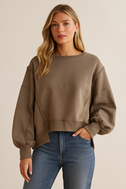 Dames Trendy Unieke Warme Stijlvolle Los Vallende Sweater met Raw Edge Details | Rewaria