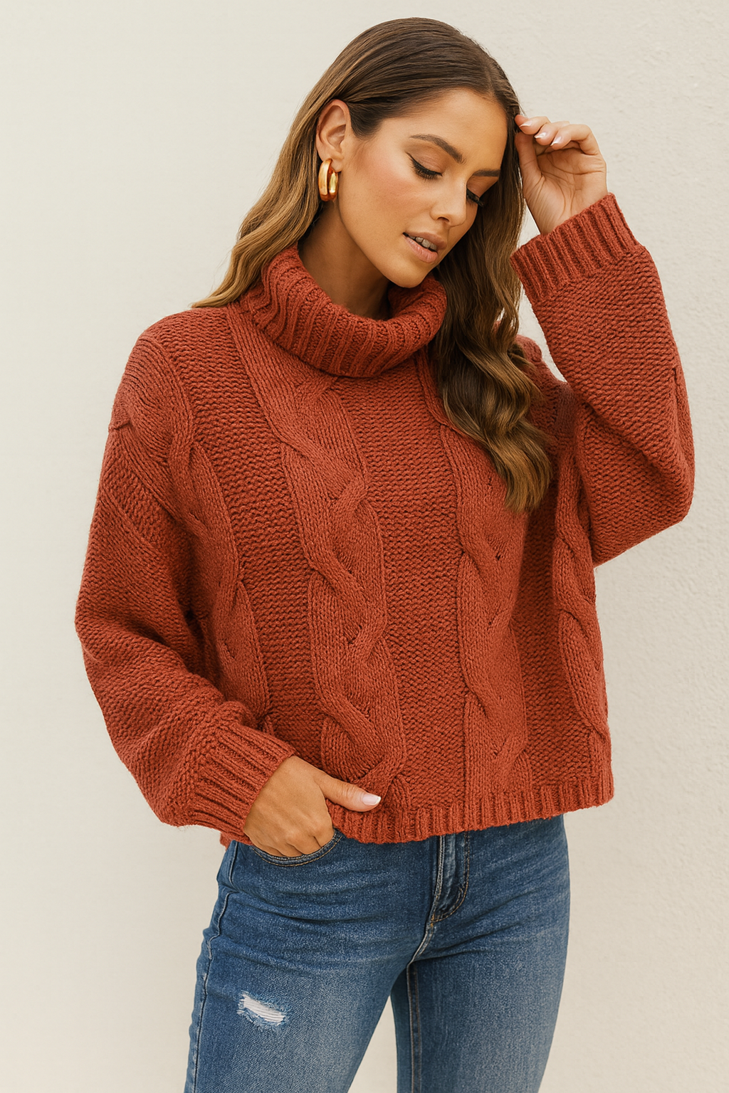 Dames Elegante Trendy Coltrui met Kabel Patroon | Riandy