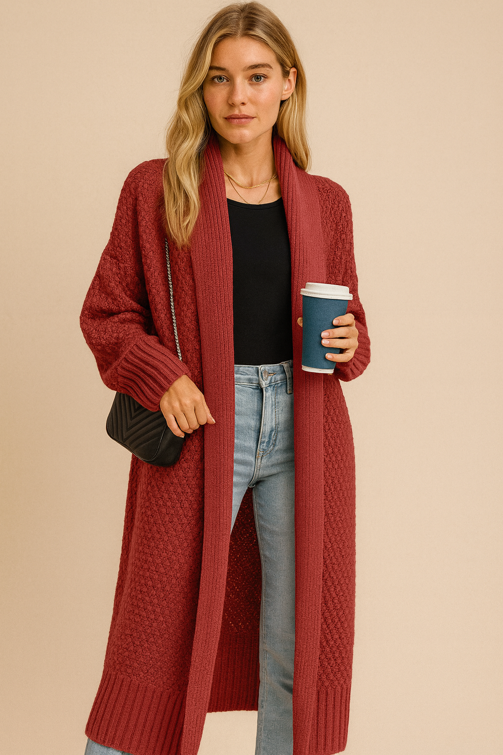 Dames Elegante Trendy Lange Gebreide Vest met Structuur | Richa