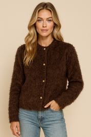 Dames Elegante Zacht Teddy Harig Vest met Knopen | Rinske