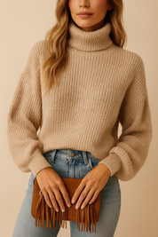 Dames Elegante Trendy Gebreide Coltrui met Ballon Mouwen | Risata