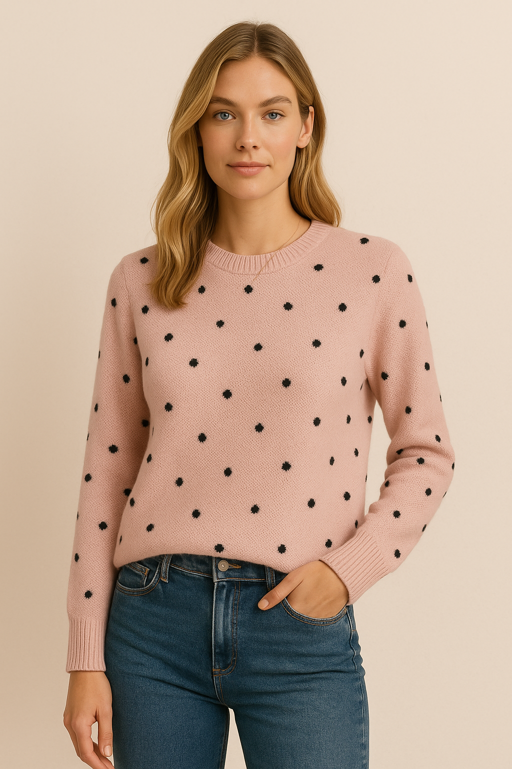Dames Stijlvolle Trendy Gebreide Trui met Polkadots | Rocha