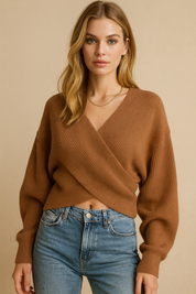 Dames Elegante Trendy Gebreide V-Neck Overslag Trui | Roella