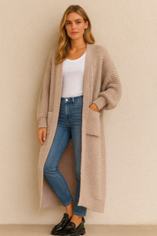 Dames Trendy Stijlvolle Lange Gebreide Vest met Zakken | Roise